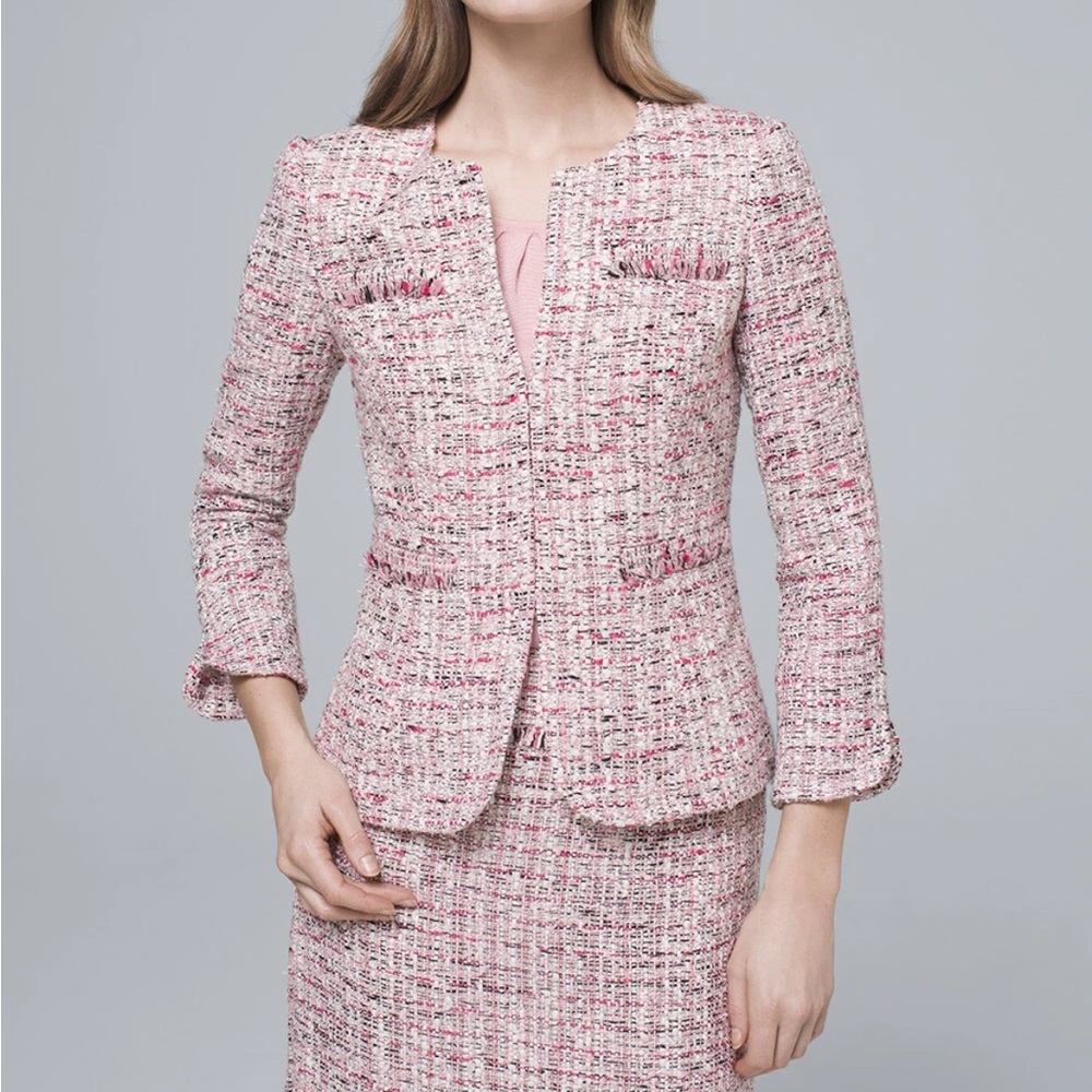 White House Black Market Pink Tweed Jacket and Skirt Set